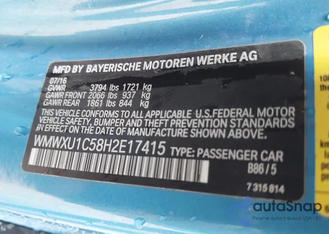 2017 Mini Hardtop Cooper from USA, damaged, VIN WMWXU1C58H2E17415